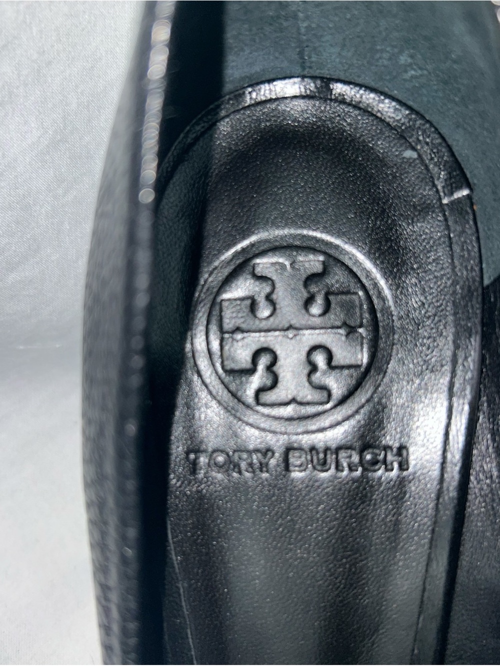 Tory Burch Black Pebbled Leather Peep-Toe Wedge Shoes - Picture 7 of 7